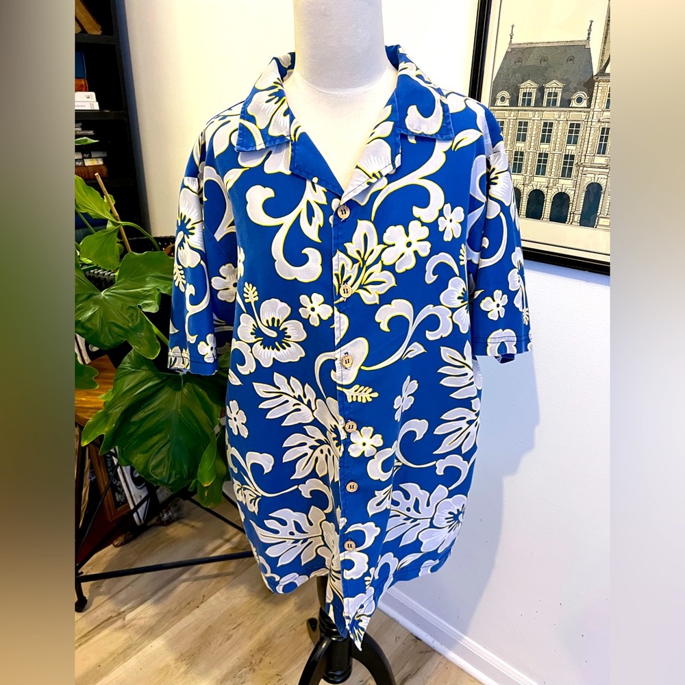 Men’s Vintage Blue Bullhead Island Hawaiian Floral button down size M